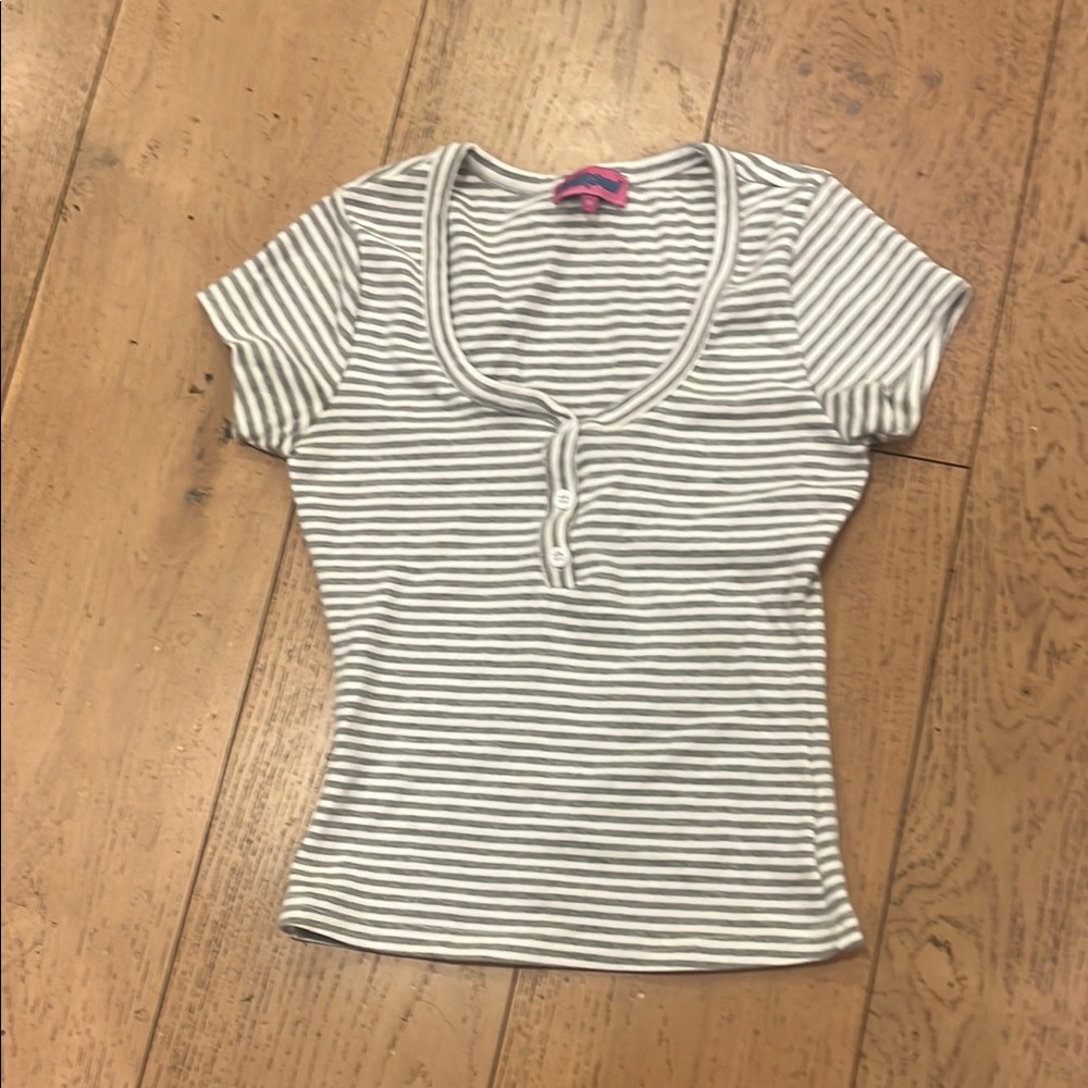 Striped Scoop Neck Button Tee